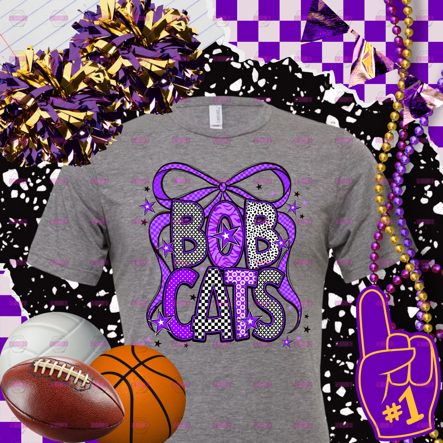 Bobcats Bow Trendy Mixed Pattern T-Shirt