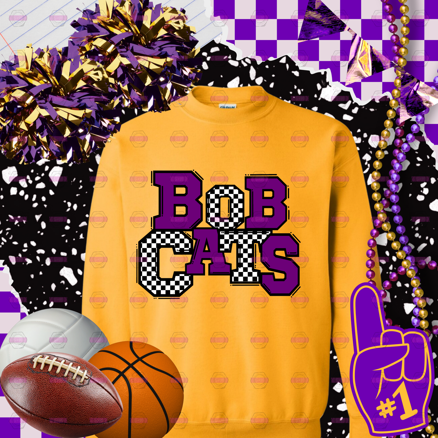 Bobcats Varsity Checkered Crewneck Sweatshirt