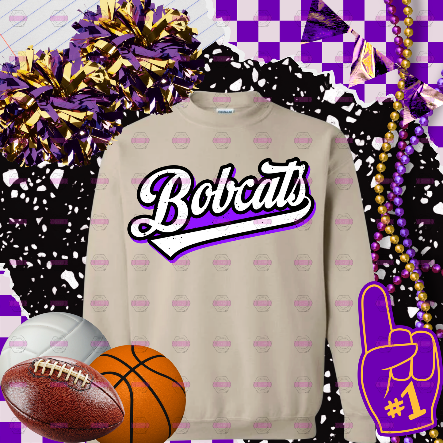 Bobcats Retro Script Game Day Crewneck Sweatshirt