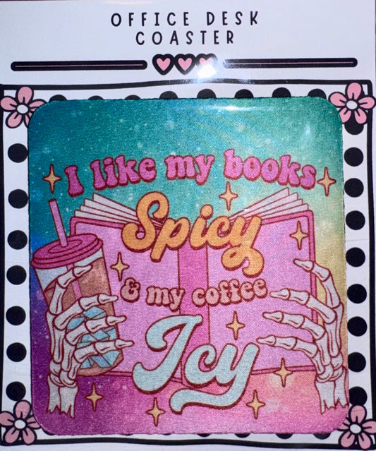 Spicy Books & Coffee Desk Coaster