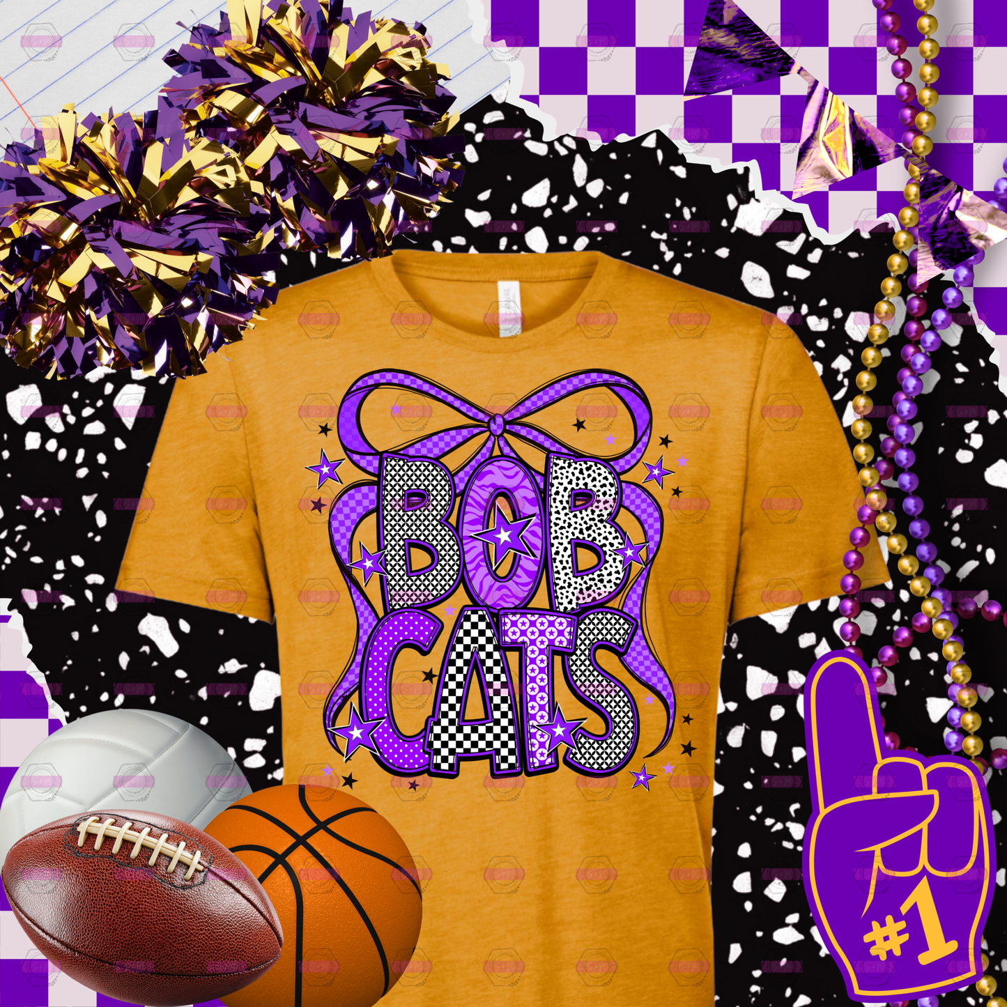 Bobcats Bow Trendy Mixed Pattern T-Shirt