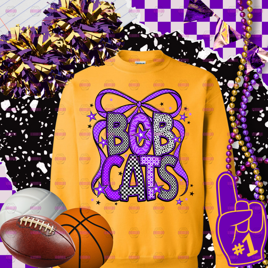 Bobcats Bow Trendy Mixed Pattern Crewneck Sweatshirt