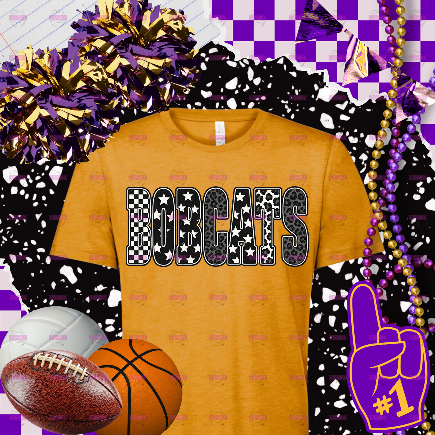 Bobcats Spirit Shirt | Trendy Checkered Leopard Game Day T-Shirt | School Spirit Apparel