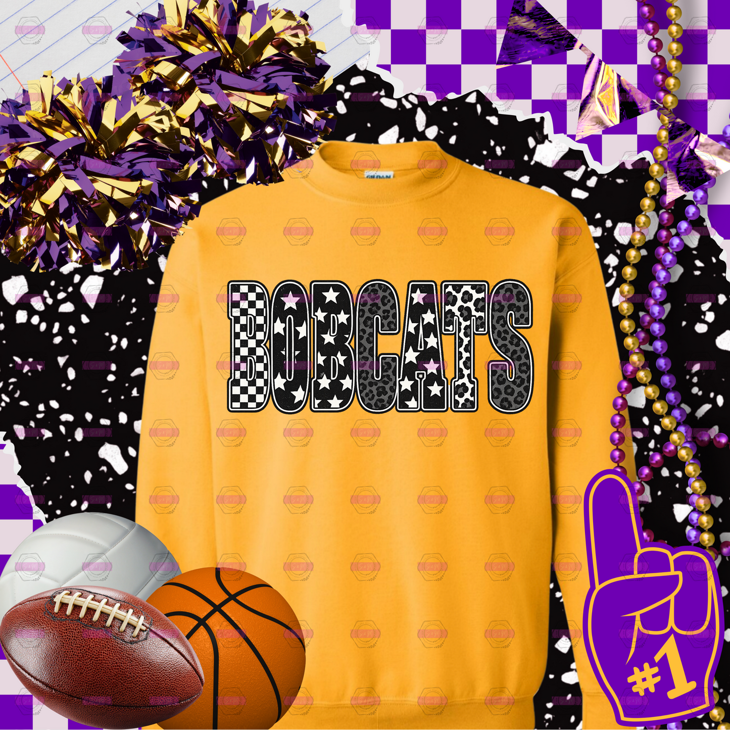 Bobcats Spirit Shirt | Trendy Checkered Leopard Game Day Sweatshirt | Bobcats Sweatshirt | School Spirit Apparel