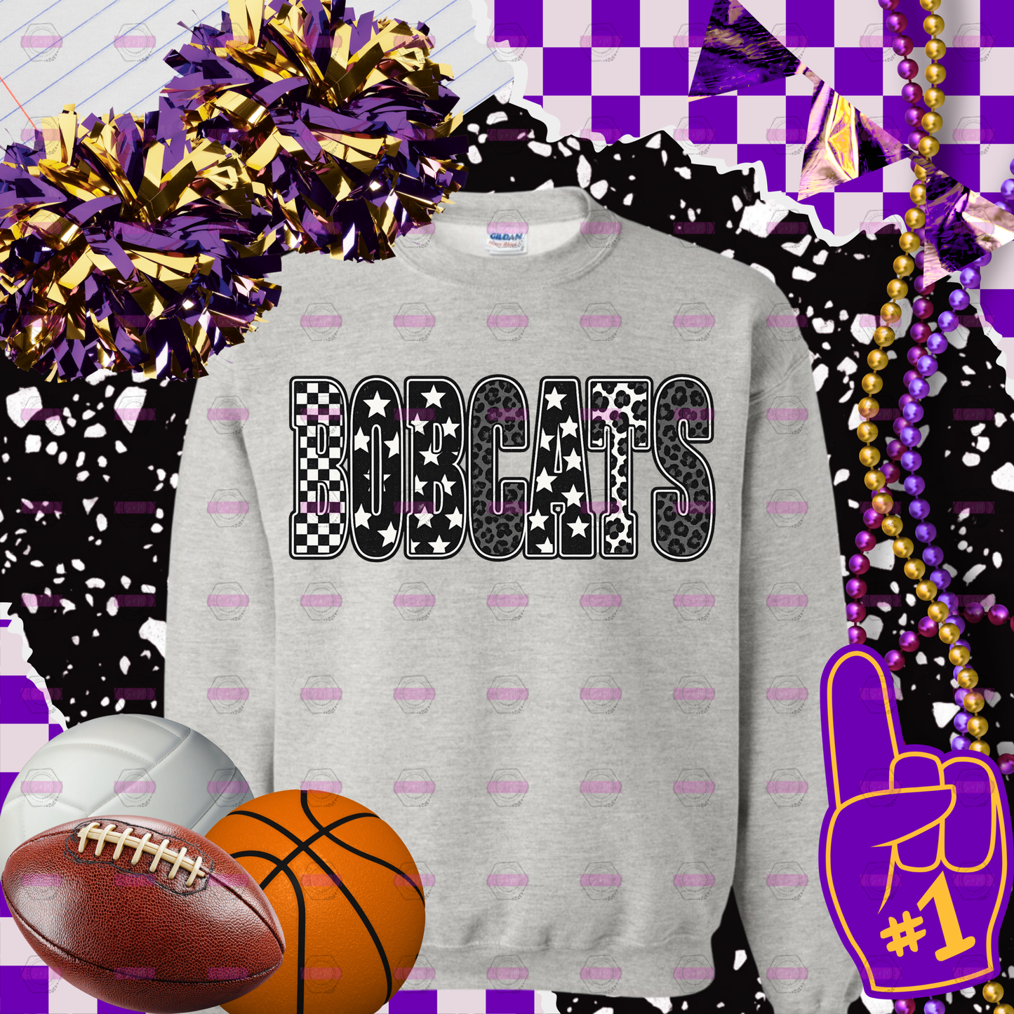 Bobcats Spirit Shirt | Trendy Checkered Leopard Game Day Sweatshirt | Bobcats Sweatshirt | School Spirit Apparel