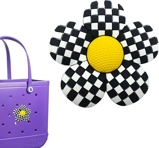 Black and White Checkered Daisy Bogg Bag Charm