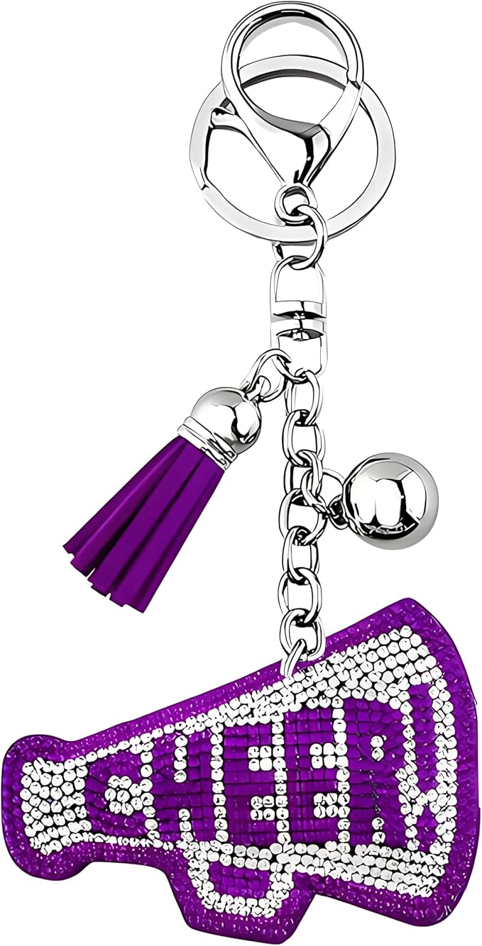 Purple Rhinestone Cheer Megaphone Bag Charm / Keychain