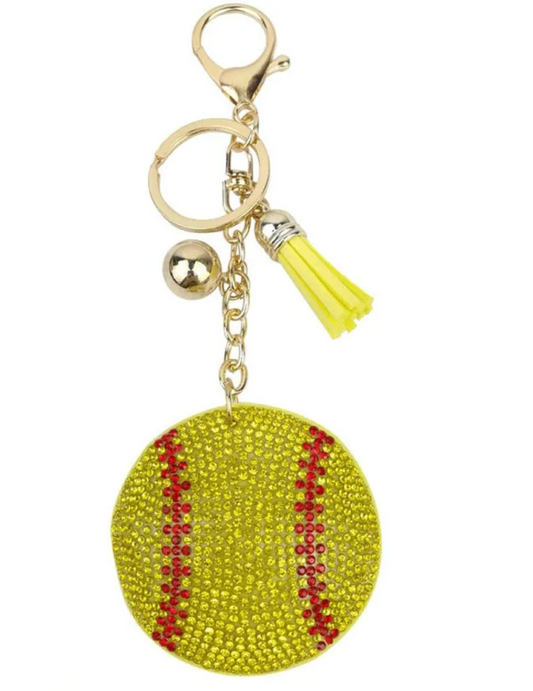Softball Rhinestone Bag Charm / Keychain